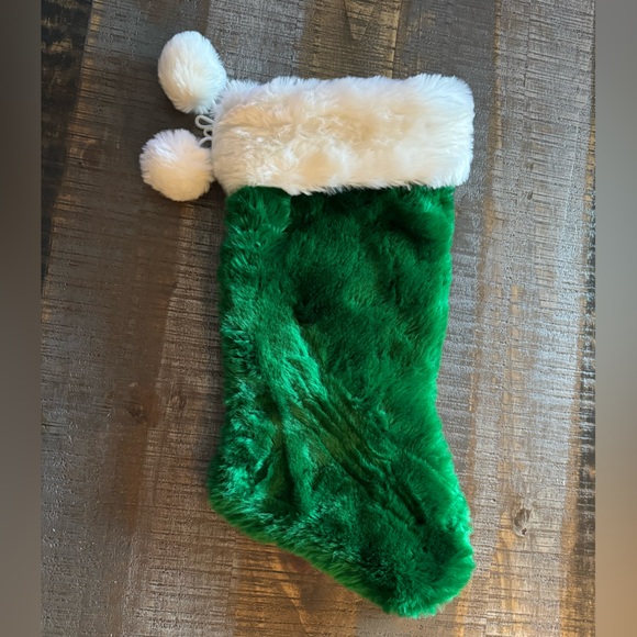 Furry Green Christmas Stocking with Bow and Balls - Picture 1 of 4